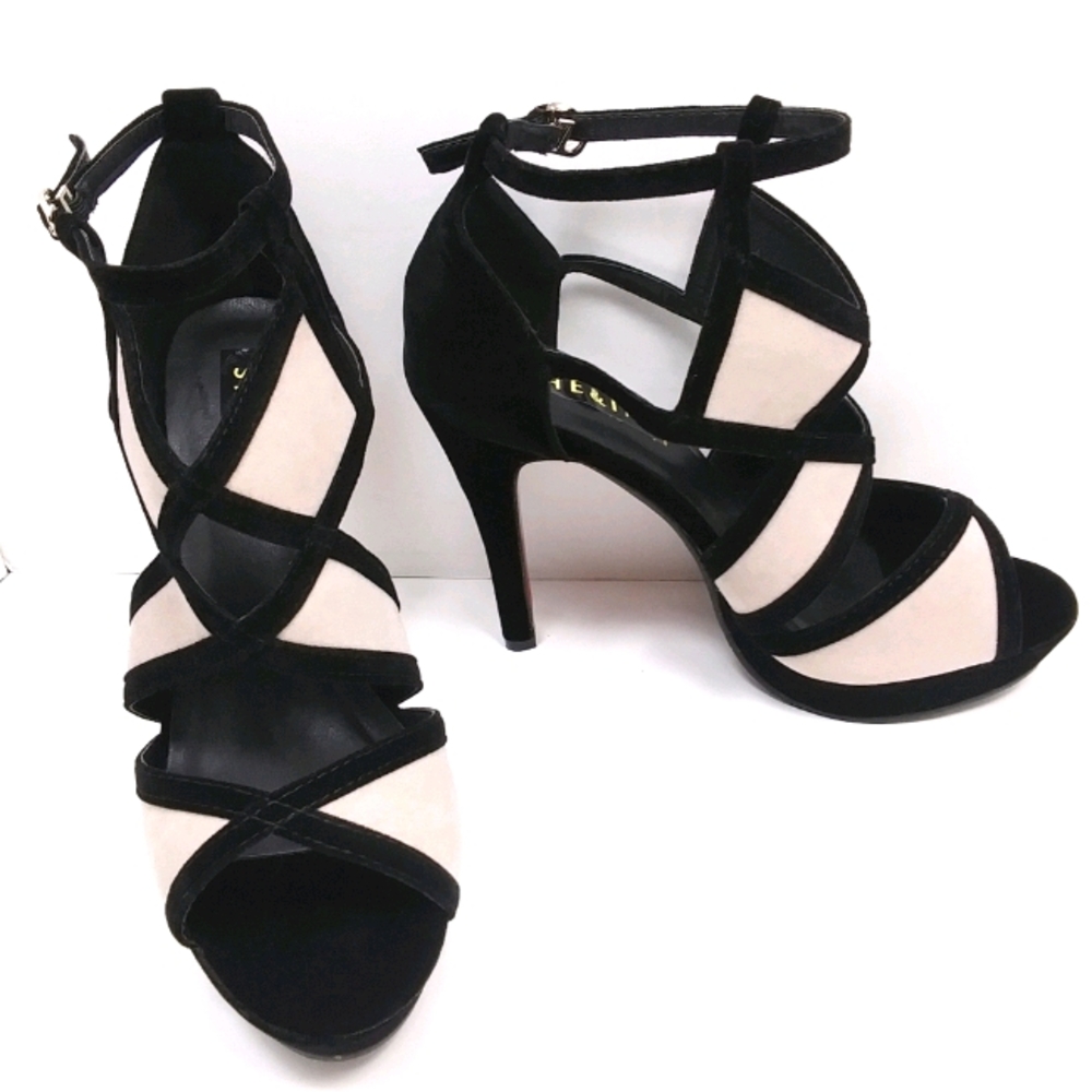 SHEIN Harlequin Velvet Platform Sandals Red Soles Like New